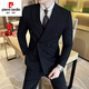 Pier Cardan Suit Men's Men's Light and Casual Double-Breasted 2024 Nouveau commuter haut de gamme Robe de costume simple Men Gris foncé (costume + pantalon) Black Shirt and Tie 6xl (62)