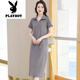 Playboy (Playboy) Polo-Nackenkleid für Frauen, Baumwoll-Sommer-Revers, mittelgroße Länge, lockerer, großer, großer Größe, schlanker und modischer T-Shirt-Rock, grünes 9859 Model S 90-100jin [Jin ist gleich 0,5 kg]