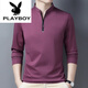 Playboy (PLAYBOY) pure cotton long-sleeved T-shirt men's casual thin T-shirt top summer spring autumn winter middle-aged men's stand-up collar bottoming long-sleeved 6625 green thin section L 170 recommended 120-140 Jin Jin equals 0.5 kg
