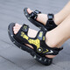 2025 new boys' sandals, medium and large children's sandals Pikachu summer boys' beach shoes, handsome and versatile primary school students, black and blue 36