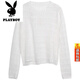 Playboy (PLAYBOY) official hollow sweater summer sweater 2025 new Korean version long-sleeved loose versatile top sunscreen cover white S suggested 7595Jin [Jin equals 0.5 kg]