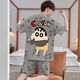 He Jiagong Crayon Shin-shirt Summer Cotton Home Suit Boy Printing Trendy Teenagers Plus Size Set 6628 Cat and Mouse M Student [90-115Jin [Jin equals 0.5 kg]]
