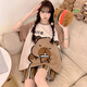 Giselen Puppy Pyjamas à manches courtes pour femmes, style mignon Fat MM Home Vêtements en deux pièces 2025 Summer Style 280 # Line Puppy + 693 Black Smiling M Suggestions [70-95Jin [Jin est égal à 0,5 kg]]]