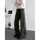 Muwei American retro workwear casual pants for men 2025 autumn and winter new loose straight wide leg trendy and versatile long pants dark gray XL recommended 130-150Jin Jin equals 0.5 kg
