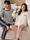 MANZHIBAN COUPLE PAJAMAS Spring and Automne Coton Pure Coton Longue Linette plus Taille maison Vêtements et femmes mince Coton Set HMF7374 # Coton Pure Coton Set Femmes: M