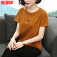 Hengyuanxiang top de camiseta de manga corta para mujeres 2025 Summer Nuevo estilo gris de mediana edad coreana Fit Slim Tamis 6624# Azul claro L [sugerido 95-110Jin [Jin equivale a 0.5 kg]]]