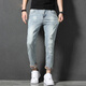Jeep Spirit gesticktes Spleißen zerrissene lockige Jeans für Männer Sommer Neue schlanke und vielseitige hübsche lässige Hose für Männer 869 Hell Blue 31