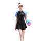 Hot spring swimsuit women's high-end color blocking sports swimsuit body dress style flesh covering to make it look slimming conservative swimsuit wholesale 6187 black gray M L-suggested 155-164c