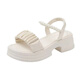 Sandales de Bushe (Bushe) pour les femmes en été 2025 Nouvelles chaussures décontractées de style fée polyvalent pour femmes Perle Solet Sold Bage Chaussures pour femmes Beilebao D9901 M BLANC 37