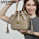 Anysmic Luxury High-End-Marke-Tasche Frauenbeutel-Sensing-Kopfschicht Cowide Eimer Bag 2025 Neues echtes Leder Quasten Crossbody Khaki 21*11*22