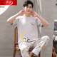 Langsha Pajamas pantalones de manga corta Nuevo algodón delgado algodón delgado algodón de algodón de algodón adolescente de la casa de los hombres del hogar AY3519 M Versión adolescente 70-85Jin [Jin iguala 0.5 kg]