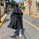 NYING double-breasted windbreaker jacket for men in spring and autumn new fashion brand Korean style large size loose mid-length over-the-knee coat black XL (130-150Jin Jin equals 0.5kg)