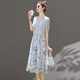 Vestido de marca de lujo de Ehangy Light para mujeres 2025 Summer Nuevo bordado de alta gama Temperamento de moda de empalme de manga corta Skirt Grey M