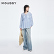 Moussy new sweet style pleated lace-up loose long-sleeved shirt 028ISA30-1003 111 light blue one size fits all