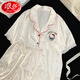 浪莎（langsha）HelloKitty睡衣女夏季冰丝绸短袖长裤2025新款家居服三件套春秋天 绣花-KT猫（两件套） M （高150-158cm，体重80-100斤