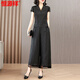 Hengyuanxiang high-end suit for women 2025 summer new style temperament, age-reducing and slimming belly, mother wear wide-leg pants two-piece suit black 1416# XL [101-115Jin[Jin equals 0.5 kg]]