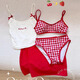 Bai Qixin swimsuit women's split bikini four-piece set with small breasts gathered pure desire Korean version ins dopamine beach spa swimsuit red four-piece set one size fits all 70-120Jin Jin is equal to 0.5 kg