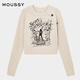 
Moussy2025 early autumn new dark gothic pattern short knit sweater sweater for women 028IAZ70-1019 013 ivory color equal size