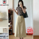 AEMAPE [1070 people collect] Retro work clothes wash cotton skirt for women in spring and summer medium-length temperament straight skirt covering hips, beige 6628# One size 80-130Jin [Jin equals 0.5 kg]