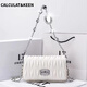 CALCULAT/KEEN Bag Women's 2025 New Fashionable and Versatile Soft Leather Fairy Bag Rhinestone Chain Bag Shoulder Crossbody Handle Wrinkle Bag White