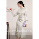 
Shangdubila Chinese style stand-up collar metal button dress for women's autumn new Chinese satin jacquard skirt waist side pinch midi skirt