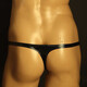Men's new underwear sexy bright leather men's thong iron ring mid-low waist T-shaped underwear stretch men's thong black S
