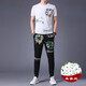 Jeep Spirit Casual Anzug Herren Sommer kurzärmelige Maulbeer-Seidenraupe-Eis Silk gutaussehende Match mit koreanischen Modedruck Trend 9227 Weiß XL 175