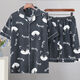Mu Fengqing men's pajamas summer thin short sleeve shorts cartoon student teenager plus size summer home clothing set [HZ#3271] double short set M [70-100Jin[Jin equals 0.5 kg]]
