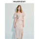 Maxrieny Chinese Retro bestickter Perlenrock 25 Sommer Schwerindustrie gesticktes Schlitzrock Elegantes Temperament rosa Blume S
