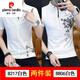 
Pierre cardin summer Chinese style v-neck short-sleeved men's linen t-shirt for men 2025 new slim ice silk embroidery trend 9193 white 2XL 180