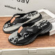 Flip Flops für Männer 2025 Neue Sommer Outdoor Outdoor Casual Dicker Sohle-Clip-On Pantoffeln Personalisierte vielseitige Sportsandalen SRX-524VFJ Schwarz und Blau 40