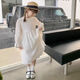 Girls Dress Spring and Autumn 2025 New Style French Style Girls Princess Dress White Children's Pure Cotton Hollow Long Skirt White 160