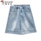 Woodpecker American Forts de mezclilla de cinco puntos para mujeres 2025 Summer Nuevo Pantalones de longitud de longitud anchas delgadas y versátiles de cinturón de cintura.