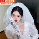 Miao Yijia Proposal Veil Registration Wedding Dress Bridal Headwear Certification Props Engagement Butterfly Puff Veil Hair Clip Next Day Delivery Pearl White Four-Layer Veil