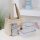 New cute bear portable canvas bag, simple and large capacity, versatile lunch box for office workers and students, mommy lunch bag, three bears handbag-khaki/small