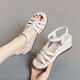 品牌特价妈妈凉鞋女坡跟2025新款百搭夏季松糕厚底鱼嘴罗马鞋 白色 38