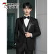 Woodpecker Tuxedo Evening Dress Wedding Groom Slim Suit Suit Wedding High-Level Host Men's Formal Wear Peaked Collar - Black Two-piece Set XL 120-139Jin Jin is equal to 0.5 kg