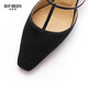 
DEEP BREATH Deep Breath Women's Shoes T-Strip Square Toe Thin Heel Single Shoes High Heel Muller Slippers AX14109 Black 37