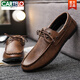 CARTELO round toe shoes casual men's sporting Lef Bean Doodle leather shoes with one foot British flat sole lightweight breathable formal wear D882 brown 42