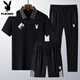 Playboy (Playboy) Sommer New Herren Ice Silk Business Casual Polo Shirt mittleren Alters und junger kurzärmeliger T-Shirt-Anzug Schnelltrocknend dreiteils Set 6629-Dark Blue [kurze Ärmel + Shorts] M Wear 90-105 Jin [Jin Equals Gym ton 0,5 kg]
