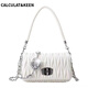CALCULAT/KEEN Bag Women's 2025 New Fashionable and Versatile Soft Leather Fairy Bag Rhinestone Chain Bag Shoulder Crossbody Handle Wrinkle Bag White