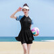 Hot spring swimsuit women's high-end color blocking sports swimsuit body dress style flesh covering to make it look slimming conservative swimsuit wholesale 6187 black gray M L-suggested 155-164c