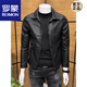 ROMON high-end imitation leather jacket men's lapel spring and autumn short jacket imitation sheepskin motorcycle jacket black regular size M 110Jin Jin is equal to less than 0.5 kg