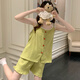 Yalu Yunduo Pyjamas en coton pour les femmes en été avec poitrine de poitrine Sexe Sytch Set Les vêtements de maison pour femmes à la mode peuvent être portés à l'extérieur du 9226 Green L (100-120Jin [Jin est égal à 0,5 kg])