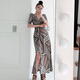 
Poresno wrap skirt one-piece dress Celebrity same long skirt makes you look slim and sexy, V-neck waist-closing slit print 3291 M All size