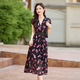 Ehangy轻奢品牌连衣裙女2025夏季新款海边度假风显瘦v领时尚a字裙子 绿花 L