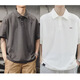 Camisa de solapa japonesa de UKUHPK Camisa de algodón de manga corta de manga corta y versátil Tendencia de cuello suelto G691 Black + Gray M [sugerido 90-110Jin [Jin iguala 0.5 kg]]]