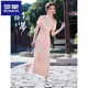 ROMON black cheongsam new style 2025 improved young style high-end temperament female sense summer slim new Chinese style long style XSG3294 pink dress length 120 cm 2XL