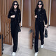 Cooles Kapitel (Kuzhang) Fashion Casual Anzug Frauen 2025 Frühlings- und Herbst-Neuer-Internet-Promi Mode Jacke Wide-Bein-Hosen zweiteiliger Set 6198# Black Spring und Herbst M empfohlen 100 Jin [Jin gleich 0,5 kg]