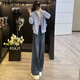 Magiopy International Luxury High-End-Marke Casual Sports Set Frauen 2025 Spring Fashion Cardigan Pullover Wide Legs Denim Hell Blue Pullover + Jeans S (100jin [Jin Equals Equals gond 0,5 kg])